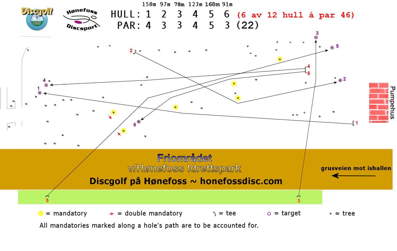 Hønefoss Discgolf, hull 1-6